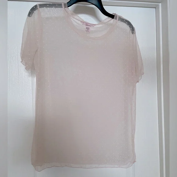 Victoria’s Secret short sleeve picot dot mesh top size Large- ballet pink - Picture 1 of 5
